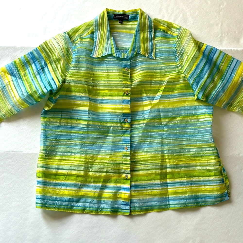 ELEMENTZ WOMENS TOP SHIRT BLOUSE BLUE YELLOW SIZE XL